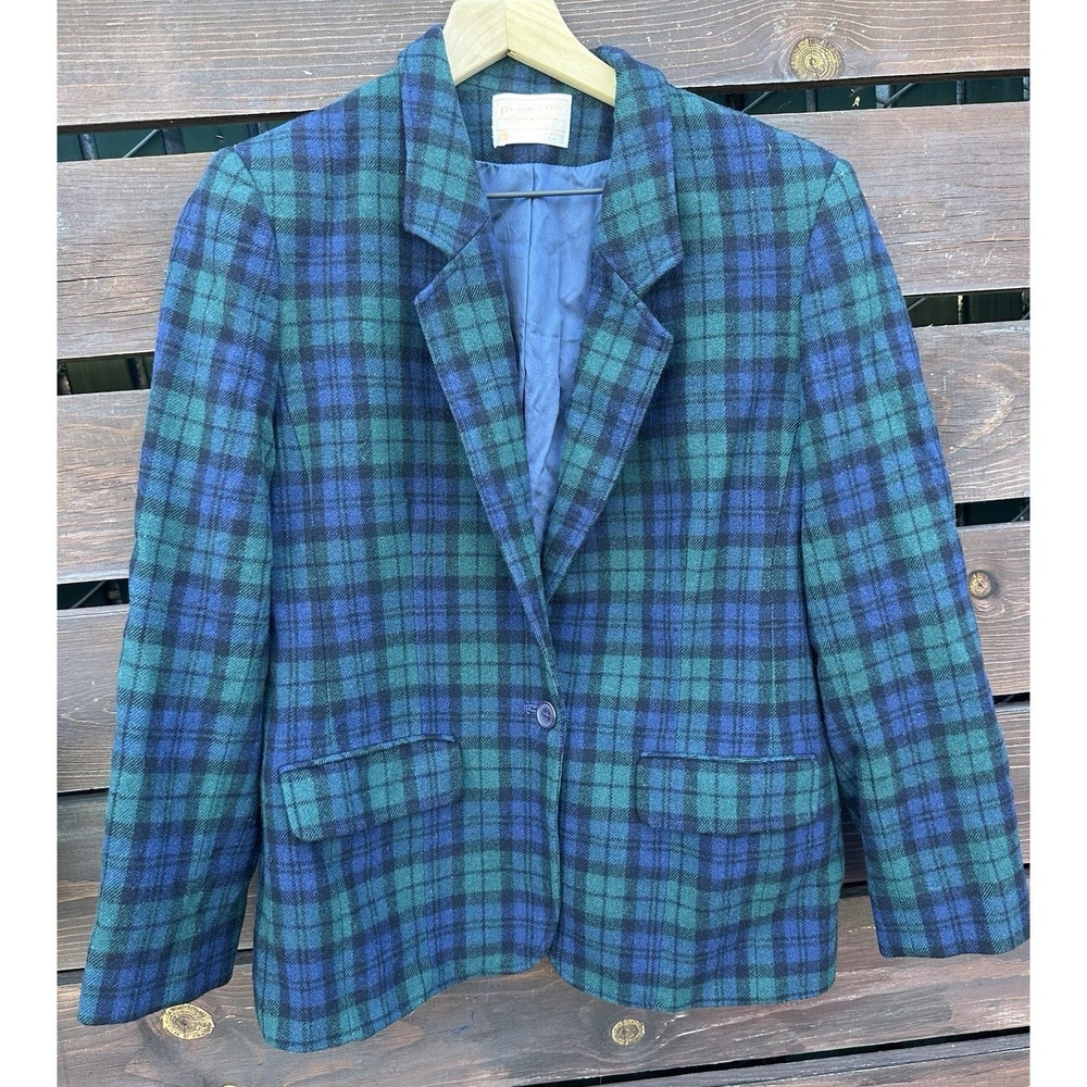 Vtg Preppy Pendleton Womens Multicolor Plaid Wool Blazer Size 8‎